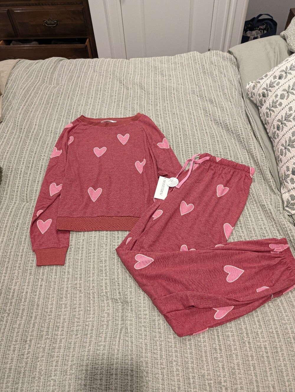 Honeydew Intimates Pink and Red Heart-Print  Pajama Set Size Xs